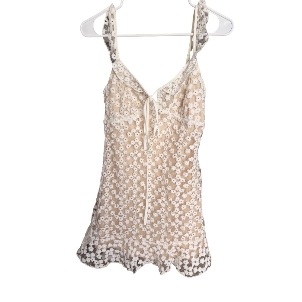 Lulus White Floral Lace Ruffle Mini Dress Size XS